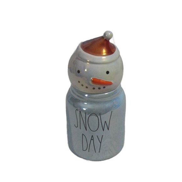 Rae Dunn Canister SNOW DAY Iridescent Blue Finish and Snowman Topper - Picture 1 of 3